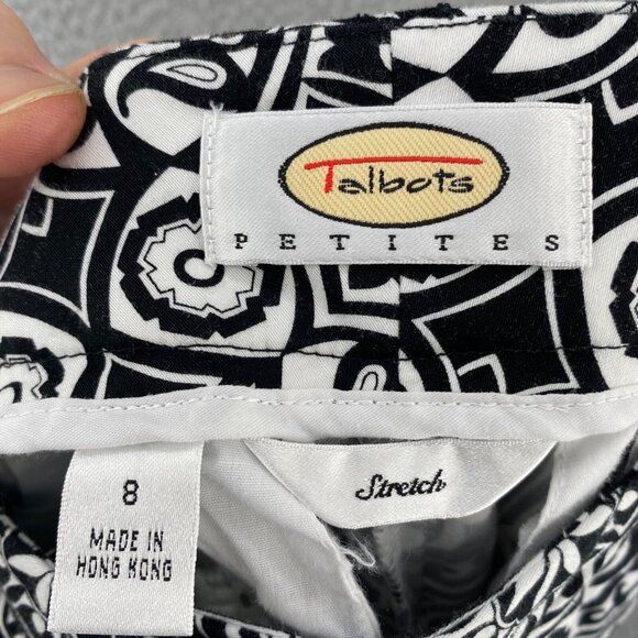 Talbots Pants Womens 8 Petite Black White Pattern Stretch Cropped Capri Vintage - Picture 6 of 12
